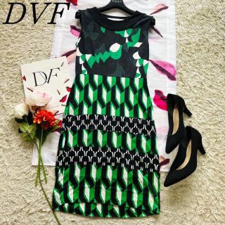 ダイアンフォンファステンバーグ(DIANE von FURSTENBERG)の【良品】DIANEvonFURSTENBERG シルクワンピースグリーンサイズ0(ひざ丈ワンピース)