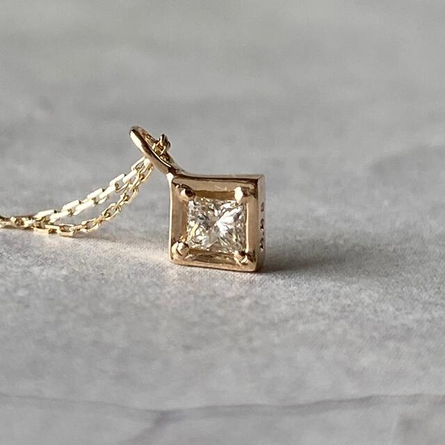 クマパック 天然ダイヤモンド ネックレス プリンセスカット イエロー