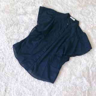 スピックアンドスパン(Spick & Span)のスピックアンドスパン フリルブラウス シャツ 紺色 ネイビー　夏(シャツ/ブラウス(半袖/袖なし))