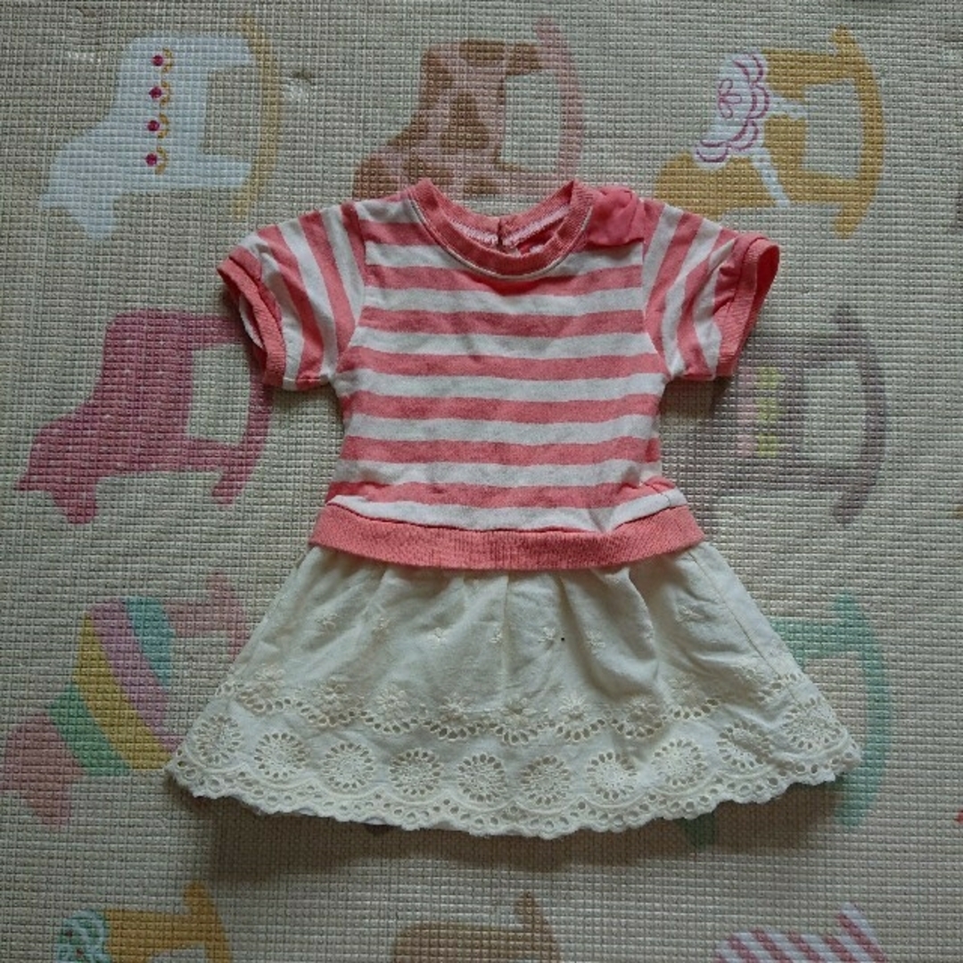 futafuta(フタフタ)のボーダー×ホワイト ワンピース 90cm キッズ/ベビー/マタニティのキッズ服女の子用(90cm~)(ワンピース)の商品写真