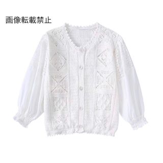🐬6月新作💙8154◇white レース ニット 切り替え カーディガン(カーディガン)