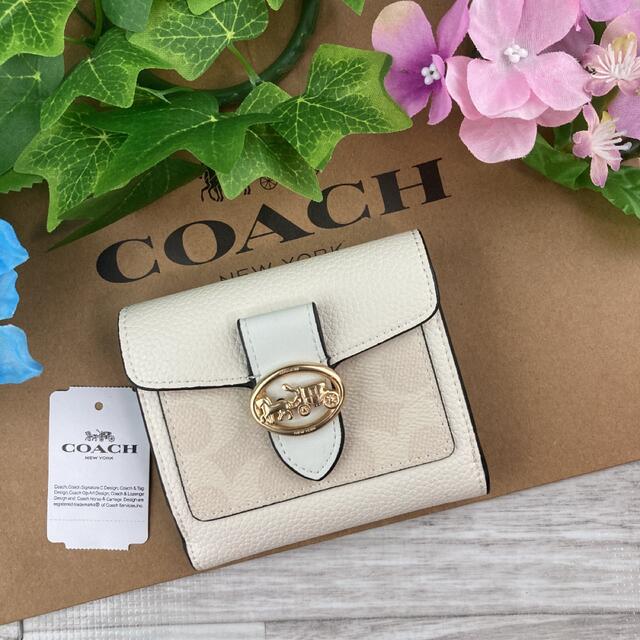 【新品・未使用】COACH コーチ 二つ折り財布 ネイビー スナップボタン