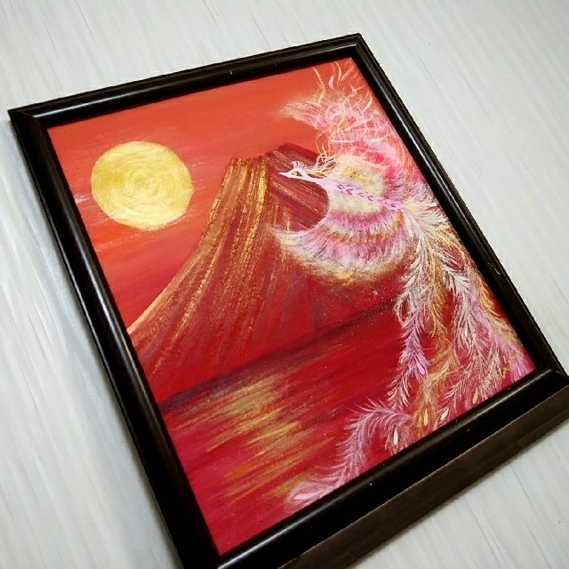 風水開運絵画*来福鳳凰飛来赤富士 金運 恋愛結婚 子宝 目的達成 風水開運絵画*来福鳳凰飛来赤富士 金運 恋愛結婚 子宝 目的達成