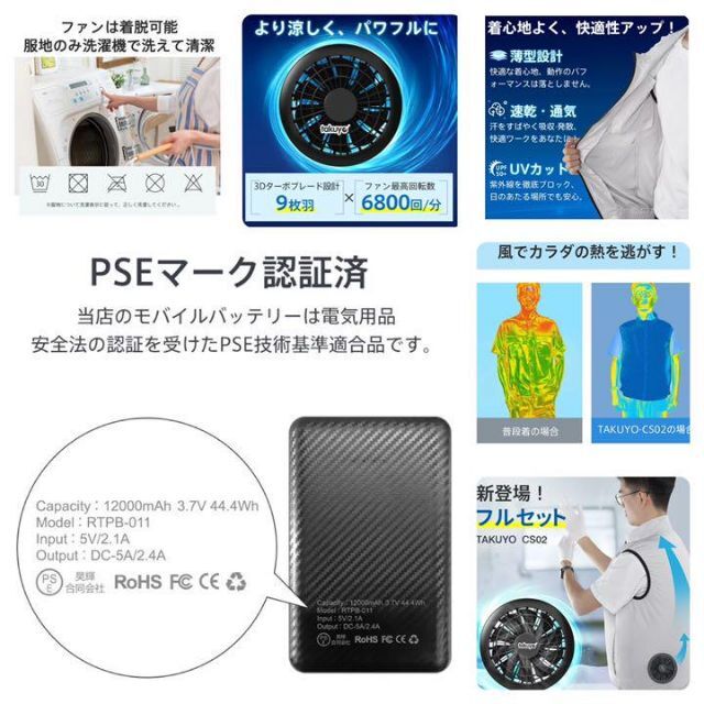 【新品】 空調 ベスト バッテリー ファン セット 大容量 最大12時間稼働 メンズのトップス(ベスト)の商品写真