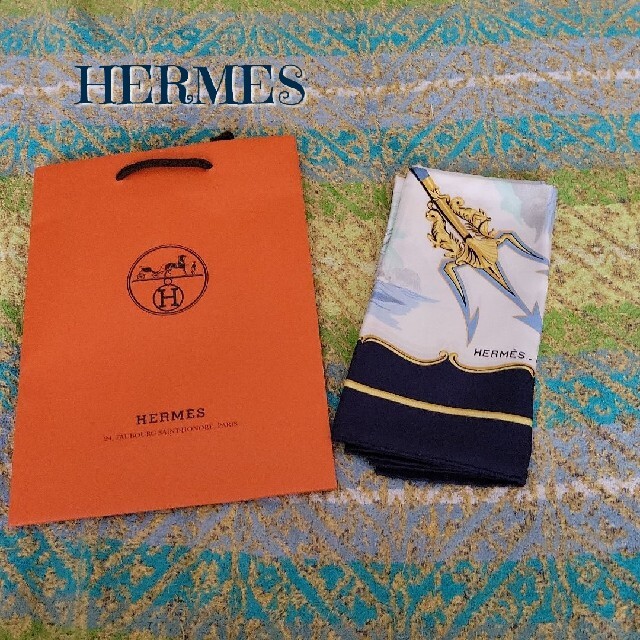 レア 稀少 HERMES エルメス スカーフ カレ90 帆船 - バンダナ/スカーフ