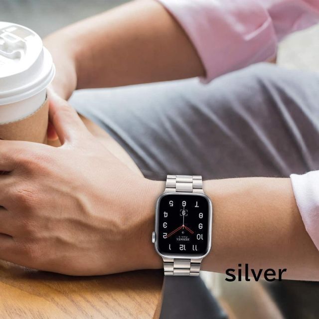 Apple watch バンド ステンレスベルト 42/44/45mm シルバー メンズの時計(金属ベルト)の商品写真