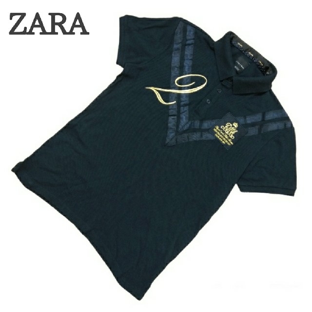 ZARA(ザラ)のZARAMAN　ZARA　ザラ　ポロシャツ　刺繍　ワッペン　ゴルフウェア　L メンズのトップス(ポロシャツ)の商品写真