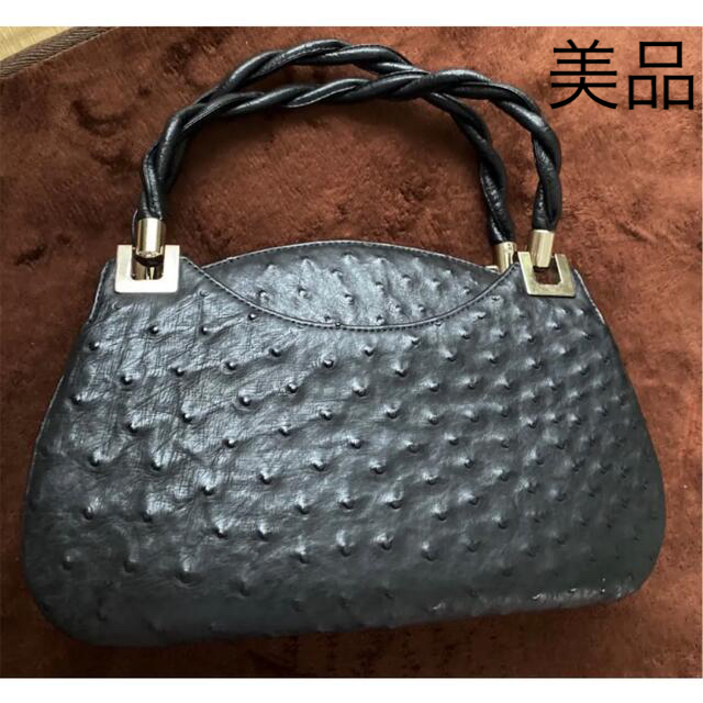 美品 Loro bolsetta ロロボルセッタ オーストリッチハンドバッグ-