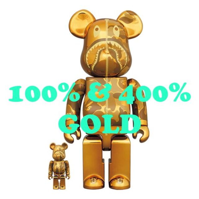 BE@RBRICK BAPE CAMO SHARK 100％ 400％ GOLDGOLDサイズ