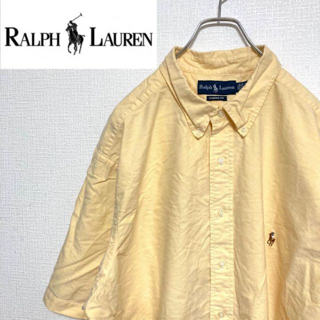 ラルフローレンアメリカビックサイズポニー刺繍BD半袖ノーカラーシャツ　メンズ