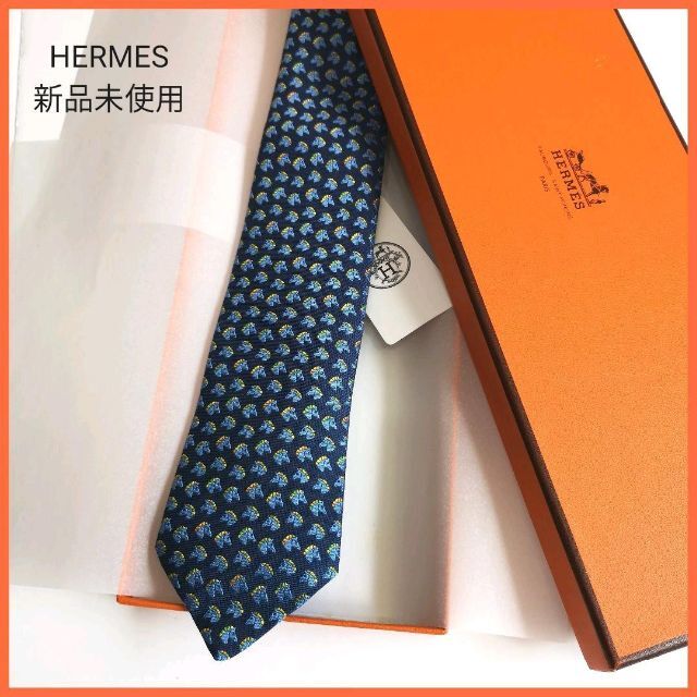 良品✨HERMES ネクタイ エルメス ネイビー 小紋柄 - ネクタイ