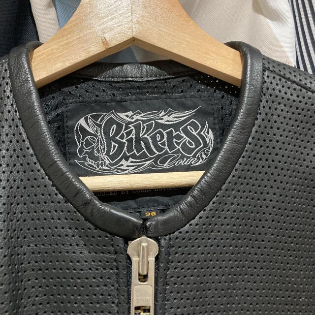 希少 Bikers メンズ レザージャケット 半袖 パンチングレザー 牛革