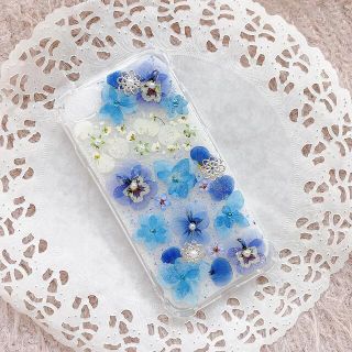 キラキラブルーの押し花スマホケース♡  (Androidケース)