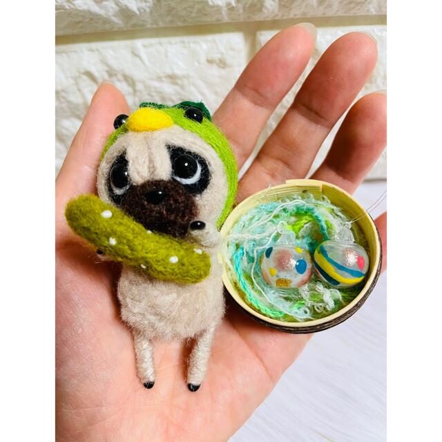 羊毛フェルト　動物ポンポン　パグ　★ハンドメイド★