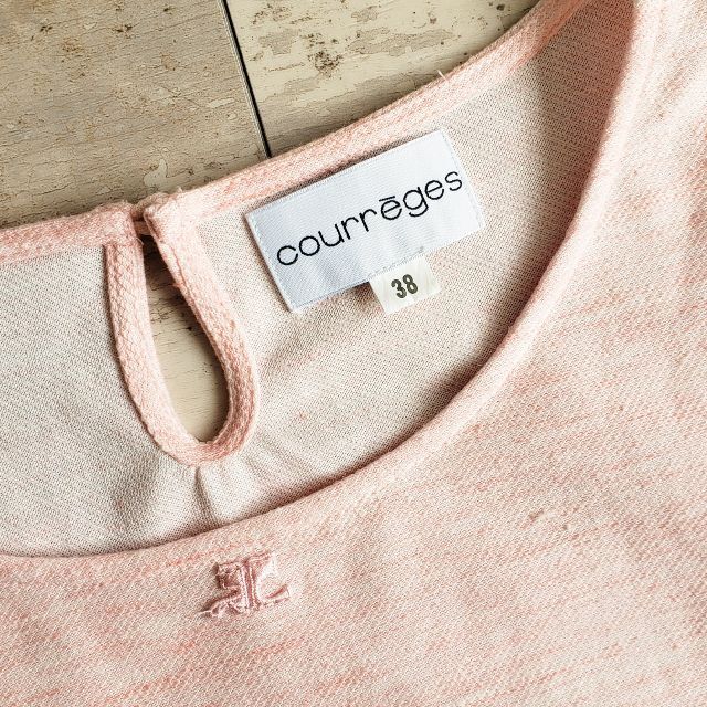 Courreges(クレージュ)のクレージュ ☆ ロゴ リネン混 5分袖 カットソー 38 丈長め ピンク レディースのトップス(カットソー(半袖/袖なし))の商品写真