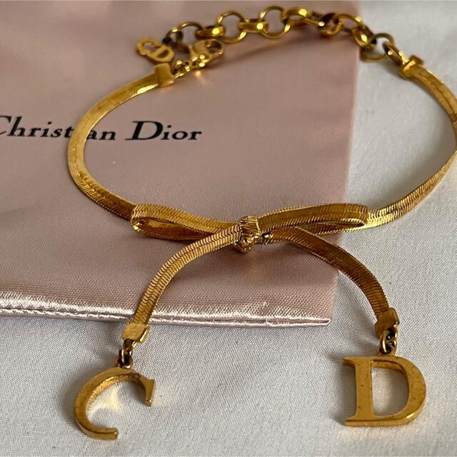 【人気】クリスチャン ディオール Dior ブレスレット リボン ゴールド ロゴ