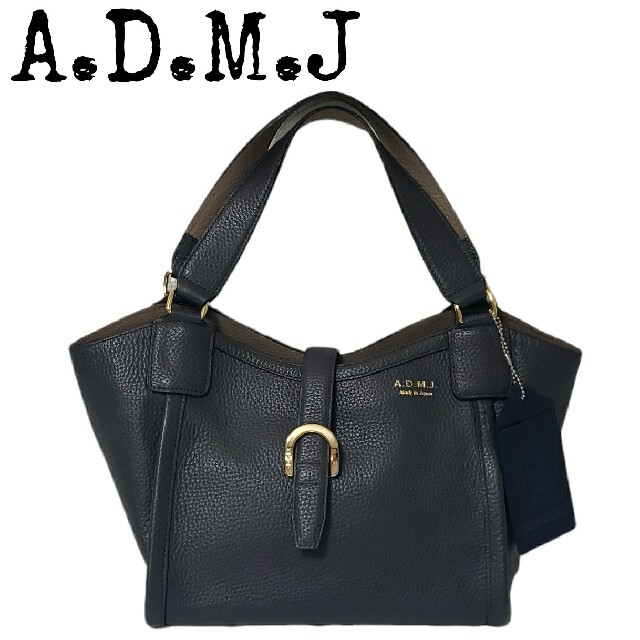 【美品】A.D.M.J ハンドバッグ トートバッグ レザー シボ革