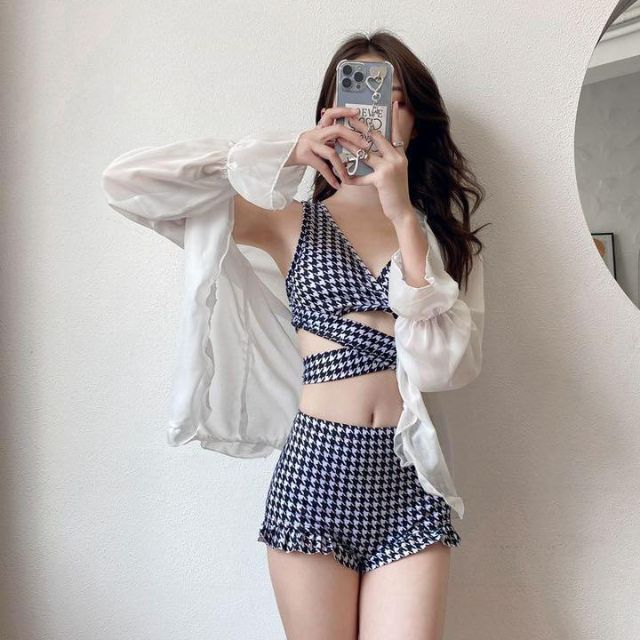 限定 クーポン10% 千鳥柄 レディース 水着 ビキニ リボン Sサイズ ジアちゃん オルチャン - 通販 - motelparati.com.br