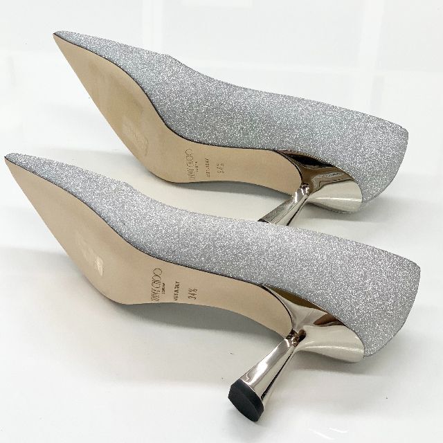 JIMMY CHOO(ジミーチュウ)の4211 未使用 ジミーチュウ ラメ パンプス シルバー レディースの靴/シューズ(ハイヒール/パンプス)の商品写真