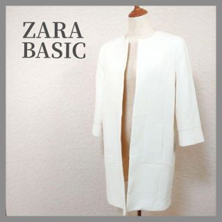 ザラ(ZARA)の♡ZARA BASIC ザラベーシック ノーカラーコート 白 ホワイト L(テーラードジャケット)