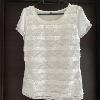 トップス　レース　白色　M(カットソー(半袖/袖なし))