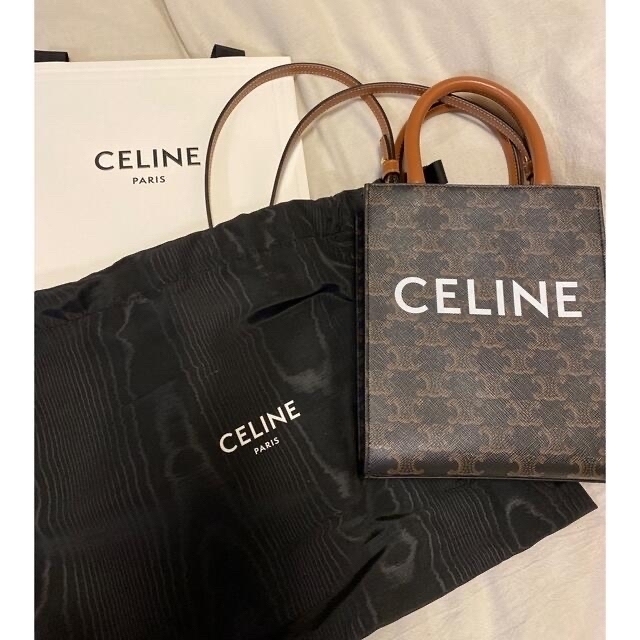 セリーヌ CELINE ミニ バーティカルカバ トリオンフ　キャンバス　タン