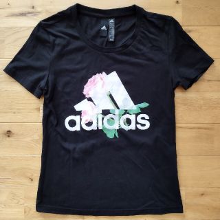 アディダス(adidas)のadidas アディダス Tシャツ 薔薇 ローズ ブラック 美品(Tシャツ(半袖/袖なし))