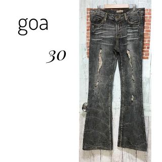 ゴア(goa)のデニムパンツ　30　ダメージ ビンテージ加工　フレアー　ブラック　黒　ジーンズ(デニム/ジーンズ)