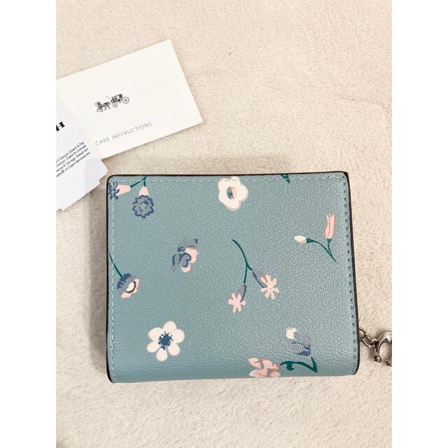 COACH コーチ　二つ折り財布 花柄 水色 ブルー 新品