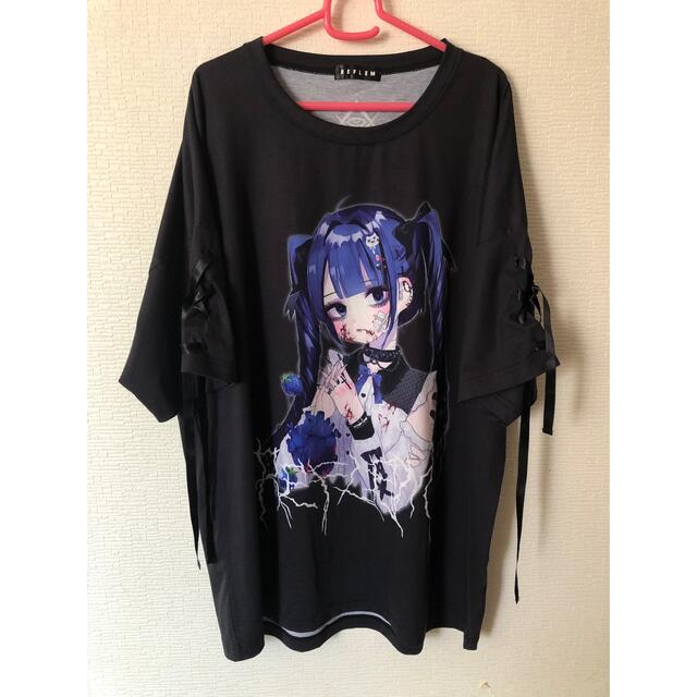 REFLEM レフレム negiコラボ青髪少女袖レースアップデザイン Tシャツ