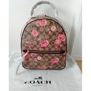 コーチ(COACH)の【新品】 COACH　リュック　バックパック　ピンク花柄  ブラウン(リュック/バックパック)