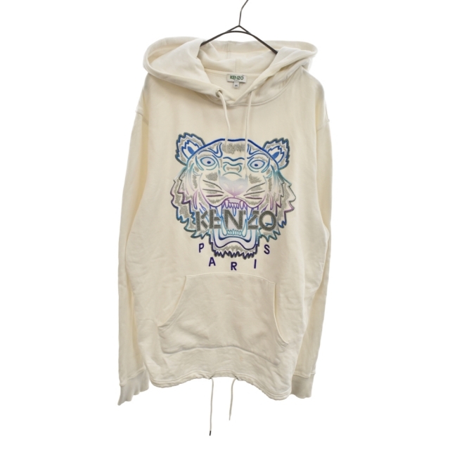 53センチ肩幅KENZO ケンゾー NEON TIGER HOODIE F965SW4444X7 ネオンタイガー刺繍スウェットプルオーバーパーカー ホワイト