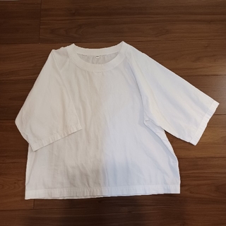 ムジルシリョウヒン(MUJI (無印良品))の美品　無印良品　インド綿洗いざらし五分袖布帛Ｔシャツ白　XS～S　ホワイト(Tシャツ(半袖/袖なし))
