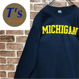 ギルタン(GILDAN)の希少 ミシガン大学 カレッジ ビックロゴ ネイビー 長袖 Tシャツ XL 新品(Tシャツ/カットソー(七分/長袖))