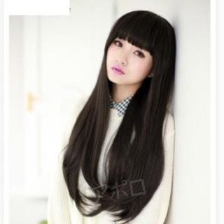 黒髪 ブラック ウィッグ 黒 かつら 可愛い ロングストレート ぱっつん