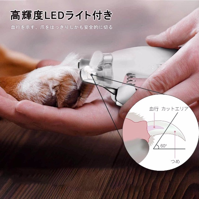 LEDライト付きペット用爪切り　犬　猫　USB充電式 その他のペット用品(猫)の商品写真