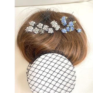 ウィッグとヘアーネット　Uピン　ブルー薔薇　シルバーピン(その他)