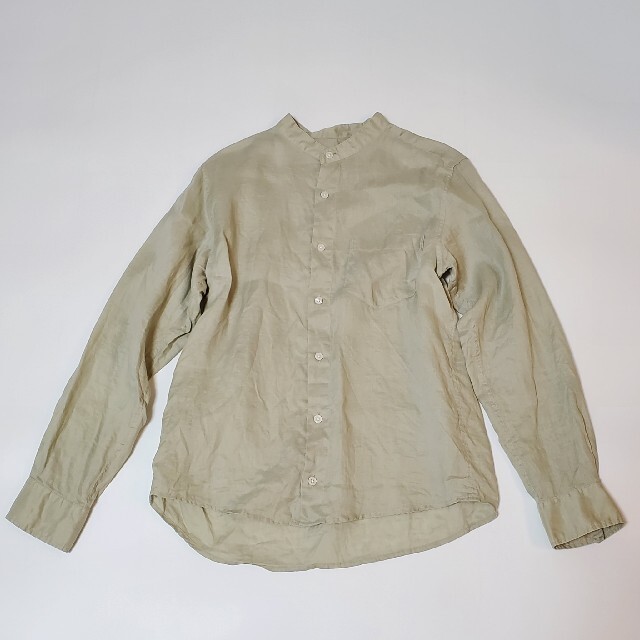 MUJI (無印良品)(ムジルシリョウヒン)のフレンチリネン　洗いざらし　スタンドカラーシャツ   紳士Ｓ　ペールグリーン　夏 メンズのトップス(シャツ)の商品写真