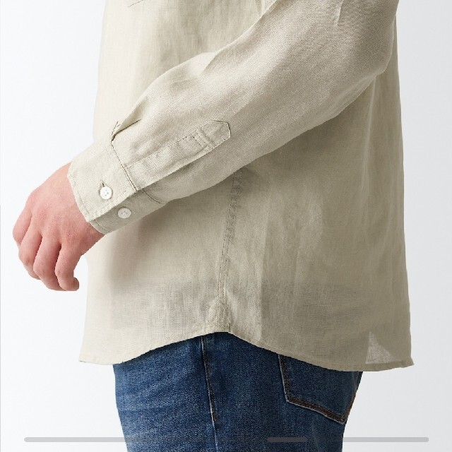 MUJI (無印良品)(ムジルシリョウヒン)のフレンチリネン　洗いざらし　スタンドカラーシャツ   紳士Ｓ　ペールグリーン　夏 メンズのトップス(シャツ)の商品写真