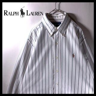 ポロラルフローレン(POLO RALPH LAUREN)の90s ラルフローレン ストライプ シャツ 長袖 ミント 白 カラーポニー 刺繍(シャツ)
