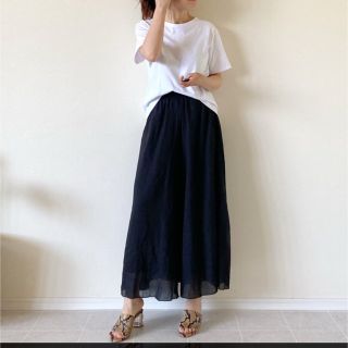 【美品】リネンフレアワイドスカート／パンツ(ロングスカート)