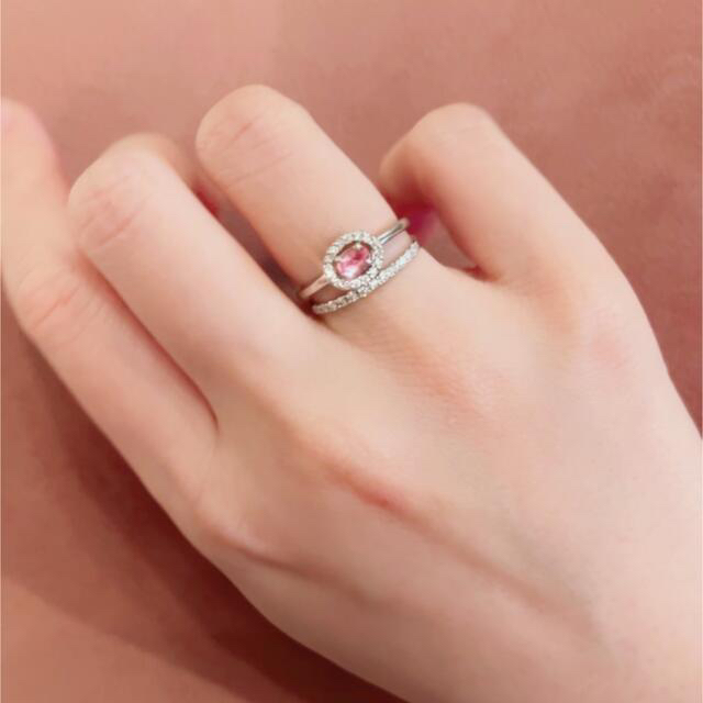 【鑑定状付き】パパラチア　プラチナ指輪　ピンク レディースのアクセサリー(リング(指輪))の商品写真