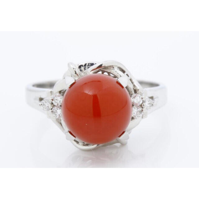 [新品同様]プラチナPT900天然珊瑚真赤サンゴダイヤモンドリング指輪