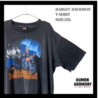 ハーレーダビッドソン(Harley Davidson)のハーレーダビッドソン Tシャツ 両面プリント 古着 ウルフ オオカミ　アニマル(Tシャツ/カットソー(半袖/袖なし))