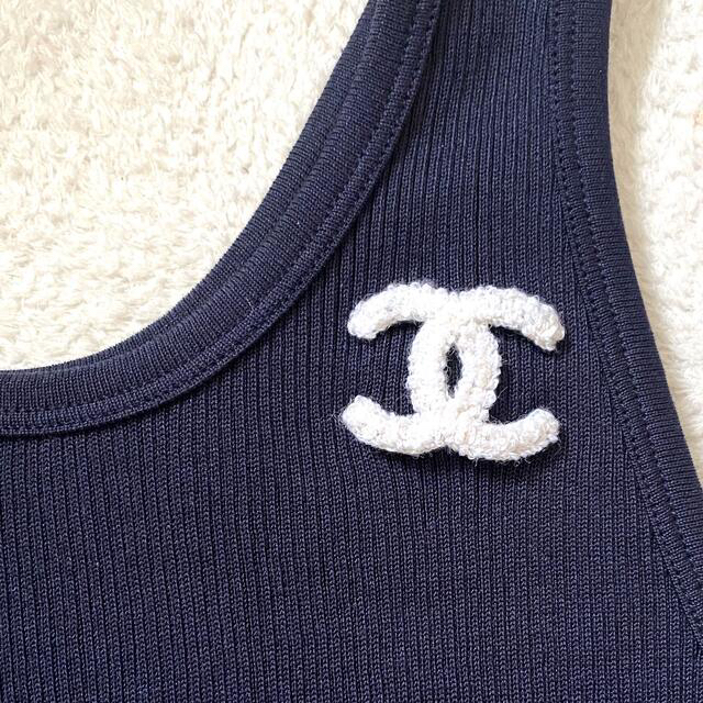 CHANEL(シャネル)の美品　超レア　シャネル　ココマークアップリケリブタンクトップ レディースのトップス(タンクトップ)の商品写真