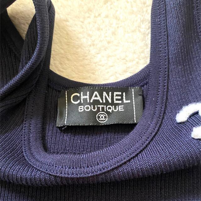 CHANEL(シャネル)の美品　超レア　シャネル　ココマークアップリケリブタンクトップ レディースのトップス(タンクトップ)の商品写真