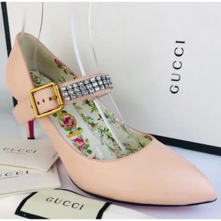 グッチ(Gucci)の新品未使用★GUCCI・レザー クリスタルビジュー フラワー柄 パンプス(37)(ハイヒール/パンプス)