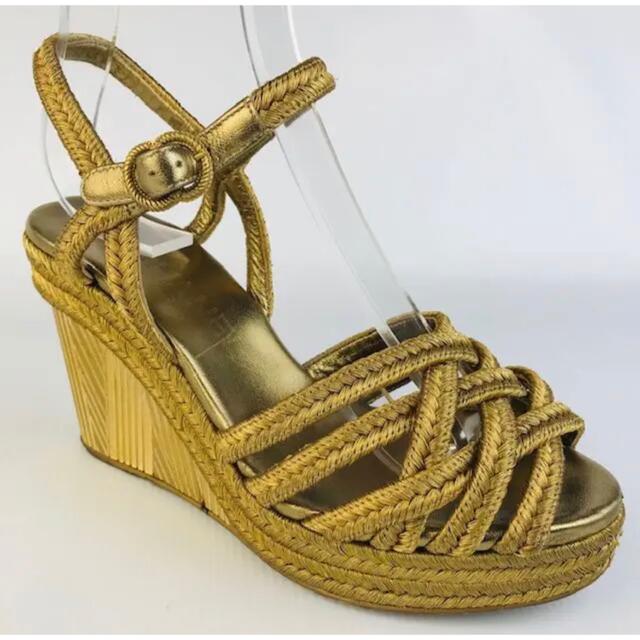 美品☆CHANEL・レザー ココマーク ウェッジソールサンダル(22.5㎝相当