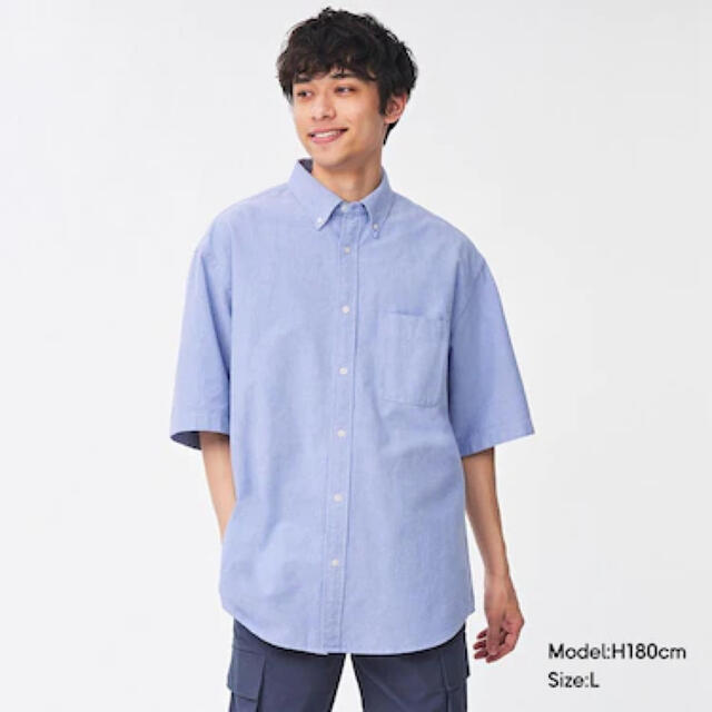 GU(ジーユー)のGUオックスフォードオーバーサイズシャツ(5分袖)LIGHT BLUE メンズのトップス(その他)の商品写真