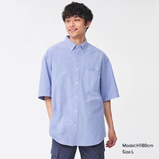 ジーユー(GU)のGUオックスフォードオーバーサイズシャツ(5分袖)LIGHT BLUE(その他)